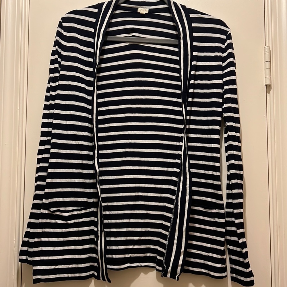 J Crew Navy White Stripe Open Cardigan XS 100% Cotton